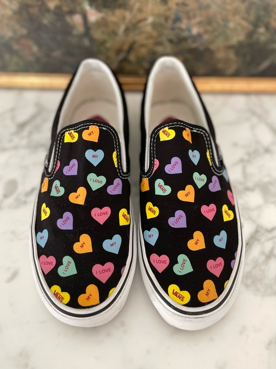 Vans Shoes - Vans slip on sneakers I love my vans hearts candy size 10.5 women black